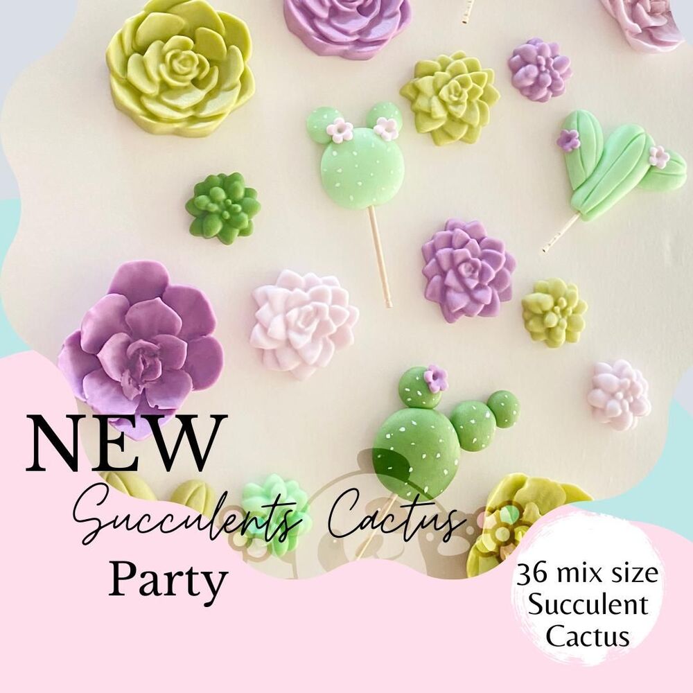 36 mix size Succulent Cactus cupcake toppers, Cactii party, Cactus, Summer